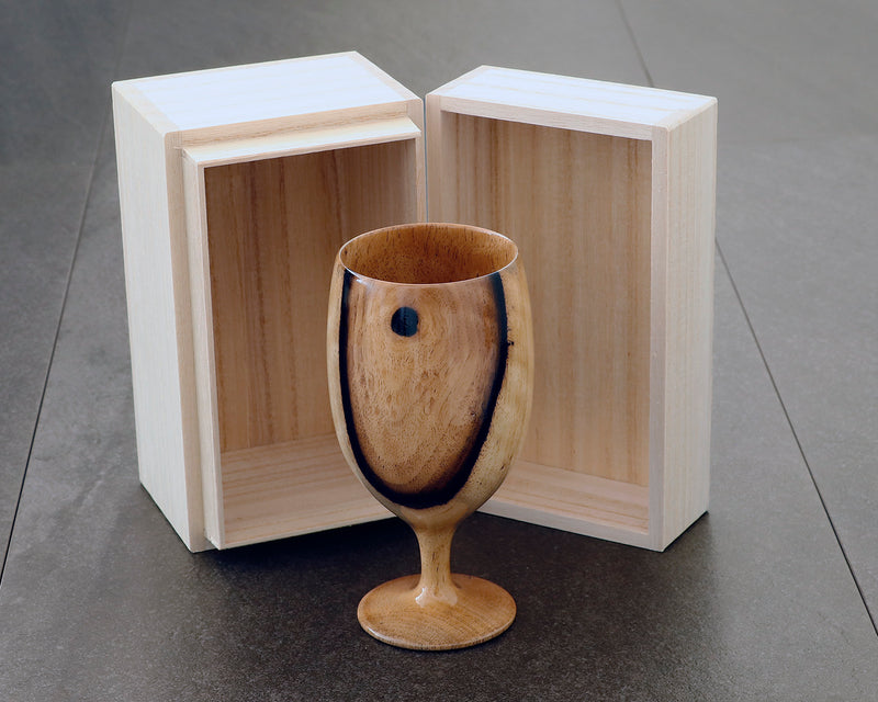 『2025 Christmas SALE Part2』512-CRP-01 Traditional craftsman Mr.Takashi NISHIKAWA made Kurokaki[black persimmon] round tray(Large size) and Wine glass set