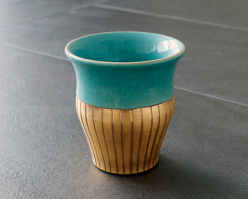 Kyoto Kiyomizu-Yaki Potter "陶仙窯 / To-sen-gama" made Stripe Cup / Blue JAC-OKY-407-04