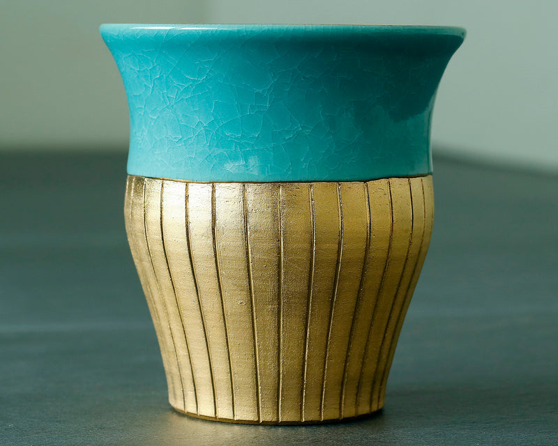 Kyoto Kiyomizu-Yaki Potter "陶仙窯 / To-sen-gama" made Stripe Cup / Blue JAC-OKY-407-04