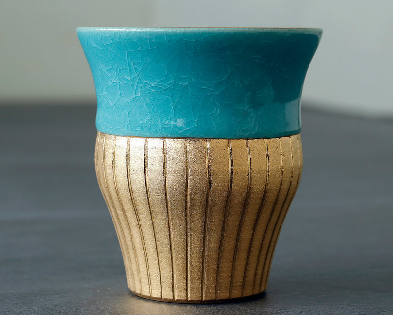 Kyoto Kiyomizu-Yaki Potter "陶仙窯 / To-sen-gama" made Stripe Cup / Blue JAC-OKY-407-04