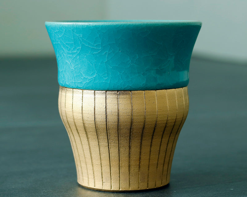 Kyoto Kiyomizu-Yaki Potter "陶仙窯 / To-sen-gama" made Stripe Cup / Blue JAC-OKY-407-04