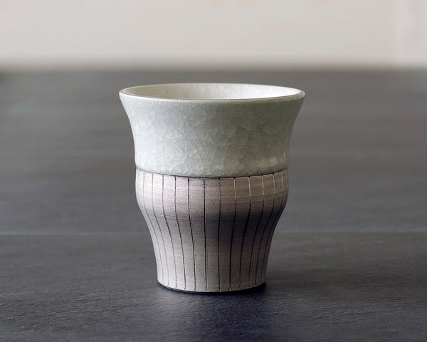 Kyoto Kiyomizu-Yaki Potter "陶仙窯 / To-sen-gama" made Stripe Cup / Gray JAC-OKY-407-06