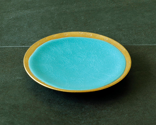 Kyoto Kiyomizu-Yaki Potter "陶仙窯 / To-sen-gama" made Gold glazing rimmed Dish / Blue JAC-OKY-407-07