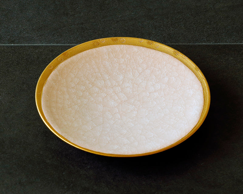 Kyoto Kiyomizu-Yaki Potter "陶仙窯 / To-sen-gama" made Gold glazing rimmed Dish / Pink JAC-OKY-407-08