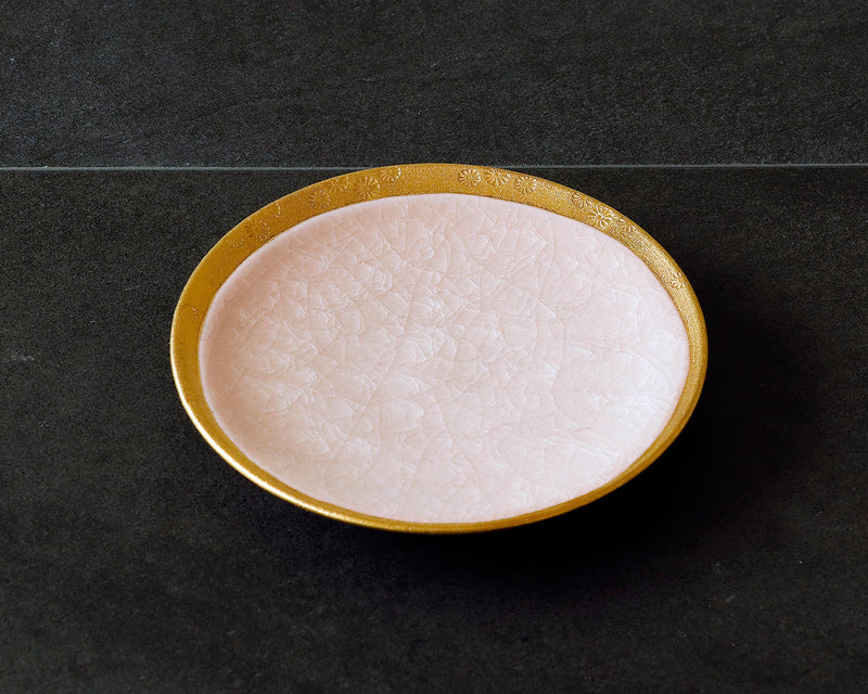 Kyoto Kiyomizu-Yaki Potter "陶仙窯 / To-sen-gama" made Gold glazing rimmed Dish / Pink JAC-OKY-407-08