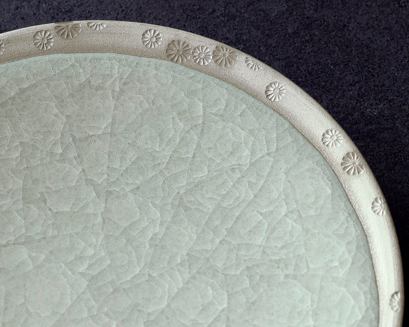 Kyoto Kiyomizu-Yaki Potter "陶仙窯 / To-sen-gama" made Platinum glazing rimmed Dish / Gray JAC-OKY-407-09