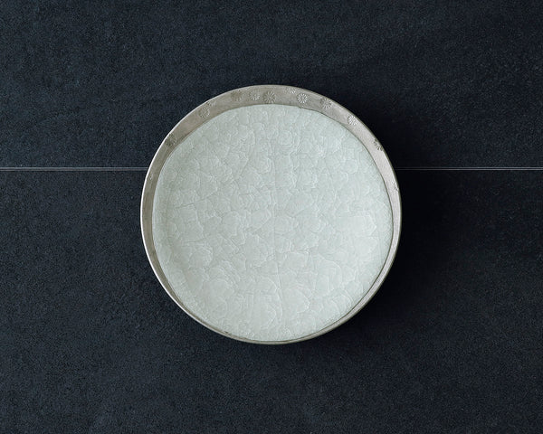 Kyoto Kiyomizu-Yaki Potter "陶仙窯 / To-sen-gama" made Platinum glazing rimmed Dish / Gray JAC-OKY-407-09