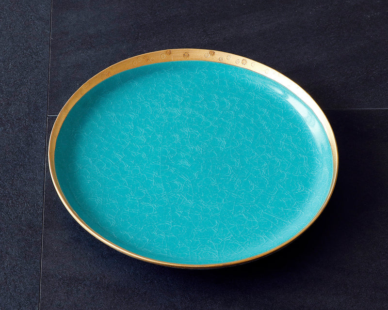 Kyoto Kiyomizu-Yaki Potter "陶仙窯 / To-sen-gama" made Gold glazing rimmed Plate / Blue JAC-OKY-407-10