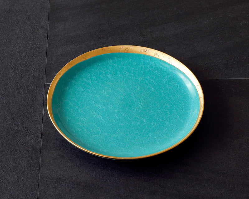 Kyoto Kiyomizu-Yaki Potter "陶仙窯 / To-sen-gama" made Gold glazing rimmed Plate / Blue JAC-OKY-407-10