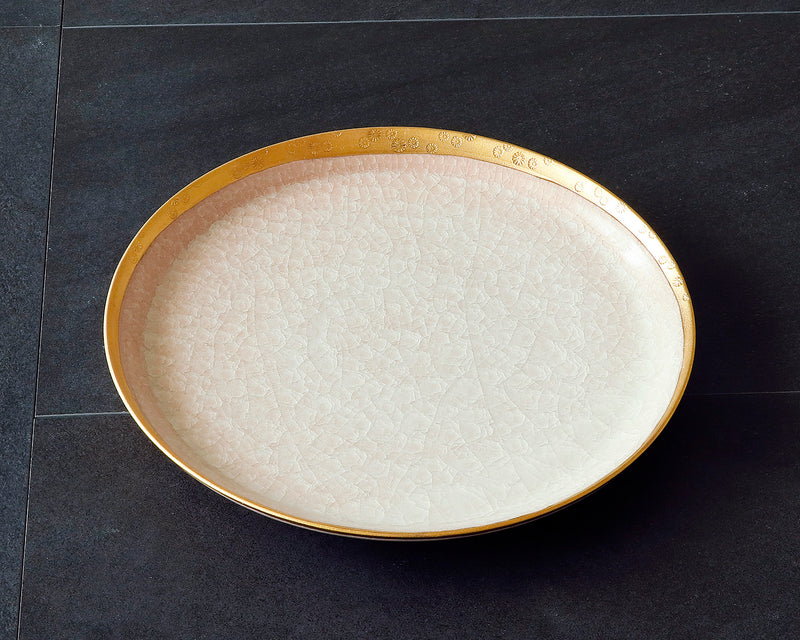 Kyoto Kiyomizu-Yaki Potter "陶仙窯 / To-sen-gama" made Gold glazing rimmed Plate / Pink JAC-OKY-407-11