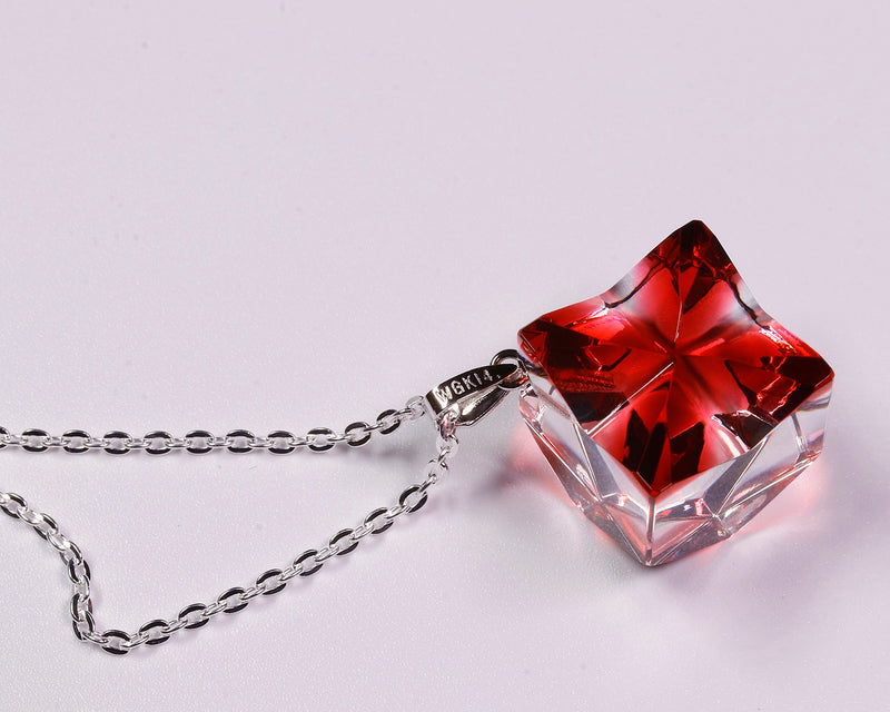 『2025 Christmas SALE』511-CSP-02 Shimadzu Satsuma Kiriko Cut Crystal Glass "Pendant – Cubic A, Flower / Gold-Red" JAC-STK-502-02