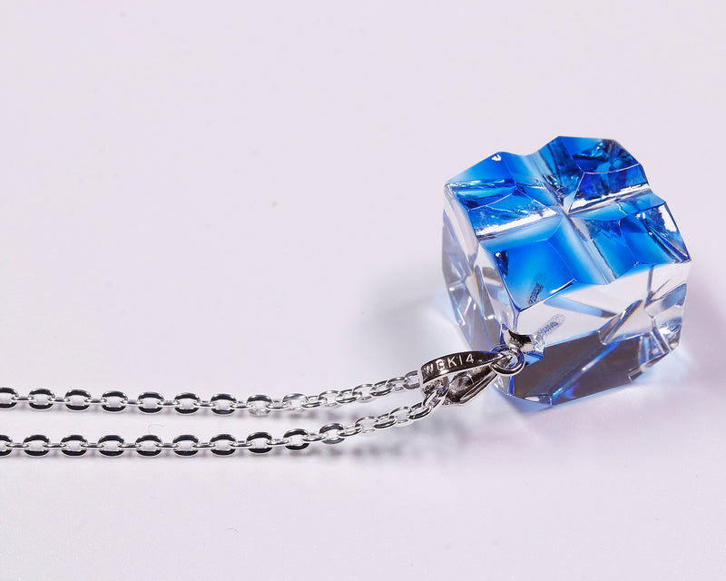 『2025 Christmas SALE』511-CSP-03 Shimadzu Satsuma Kiriko Cut Crystal Glass "Pendant – Cubic A, Cross / Blue" JAC-STK-502-03