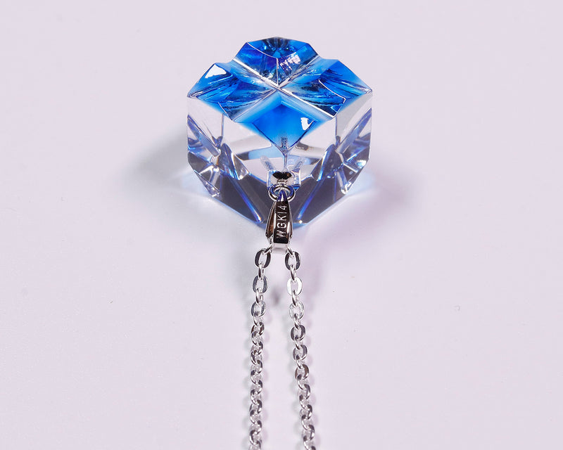 『2025 Christmas SALE』511-CSP-03 Shimadzu Satsuma Kiriko Cut Crystal Glass "Pendant – Cubic A, Cross / Blue" JAC-STK-502-03