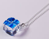 『2025 Christmas SALE』511-CSP-03 Shimadzu Satsuma Kiriko Cut Crystal Glass "Pendant – Cubic A, Cross / Blue" JAC-STK-502-03
