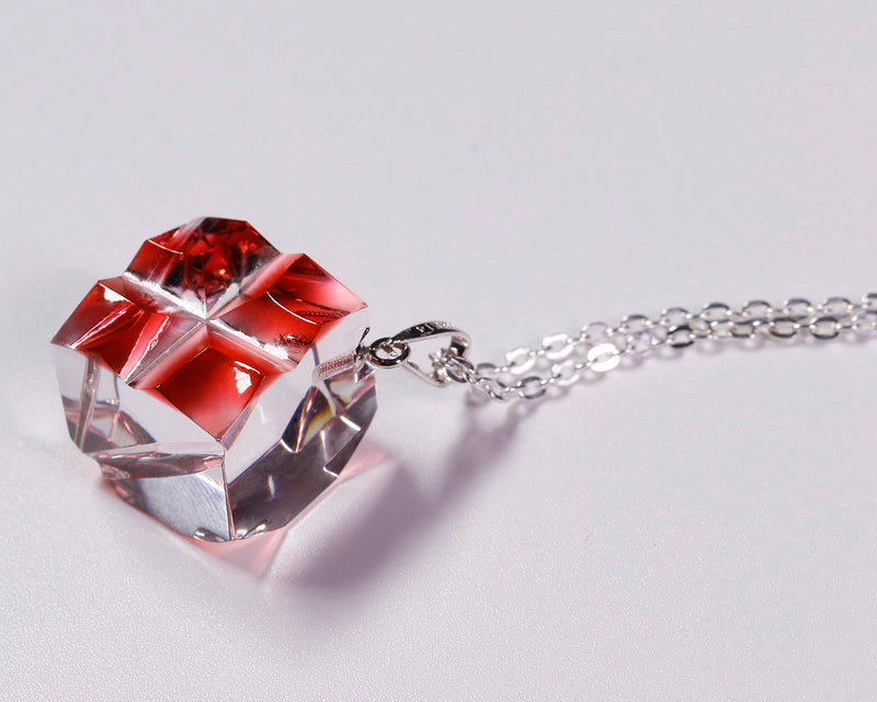 『2025 Christmas SALE』511-CSP-04 Shimadzu Satsuma Kiriko Cut Crystal Glass "Pendant – Cubic A, Cross / Gold-Red" JAC-STK-502-04