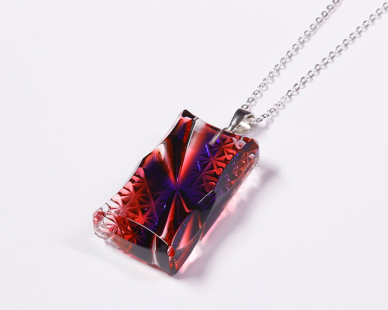 『2025 Christmas SALE』511-CSP-06 Shimadzu Satsuma Kiriko Cut Crystal Glass "Two-Tone Pendant “Hikari-e” (L) / Ruri–Kinaka" JAC-STK-502-06