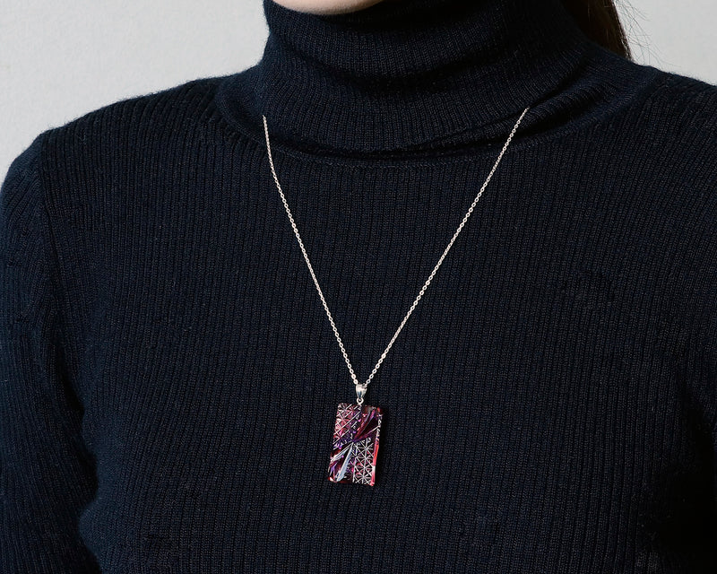 『2025 Christmas SALE』511-CSP-06 Shimadzu Satsuma Kiriko Cut Crystal Glass "Two-Tone Pendant “Hikari-e” (L) / Ruri–Kinaka" JAC-STK-502-06