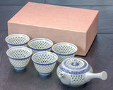 Tanshin Kiln made "Suisho-bori Hand-painted Seigaiha pattern Teapot and Five Tea Cups Set" JAC-TSG-503-01