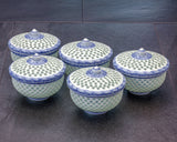 Tanshin Kiln made "Suisho-bori Hand-painted Seigaiha pattern Five lidded Tea Cups Set" JAC-TSG-503-02