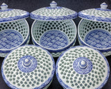 Tanshin Kiln made "Suisho-bori Hand-painted Seigaiha pattern Five lidded Tea Cups Set" JAC-TSG-503-02