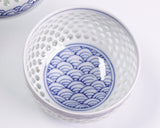 Tanshin Kiln made "Suisho-bori Hand-painted Seigaiha pattern Five lidded Tea Cups Set" JAC-TSG-503-02