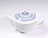 Tanshin Kiln made "Suisho-bori Hand-painted Seigaiha pattern Set of Pot, Two Cups and Saucers" JAC-TSG-503-03