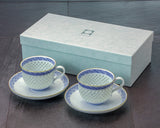 Tanshin Kiln made "Suisho-bori Hand-painted Seigaiha pattern Set of Two Cups and Saucers" JAC-TSG-503-04