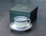 Tanshin Kiln made "Suisho-bori Hand-painted Seigaiha pattern Set of Cup and Saucer" JAC-TSG-503-05