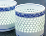 Tanshin Kiln made "Suisho-bori Hand-painted Seigaiha pattern Two rocks glasses" JAC-TSG-503-07