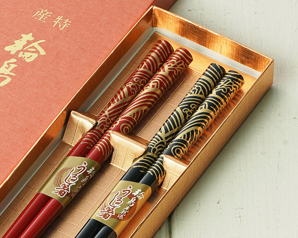 Traditional craft "Wajima-nuri" finish "Pair Chopsticks Han-oshi Maki-e 02" JAC-WOF-404-03