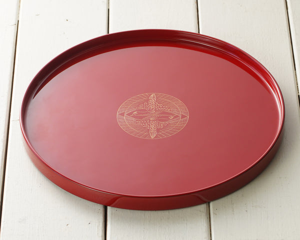 Traditional craft "Wajima-nuri" finish "8-Sun round tray with cranes facing each other / Red Chinkin-technique" JAC-WOF-404-06