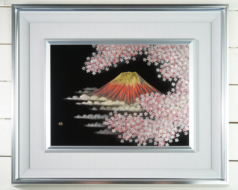 Traditional craft "Wajima-nuri" finish "Framed Fuji and Cherry Blossoms Chinkin-technique" JAC-WOF-404-08