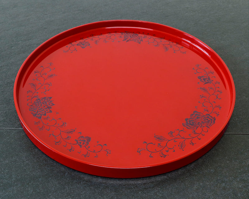 Wajima Lacquerware Round Tray “Housouge Red” (8-Sun) JAC-WOF-510-04
