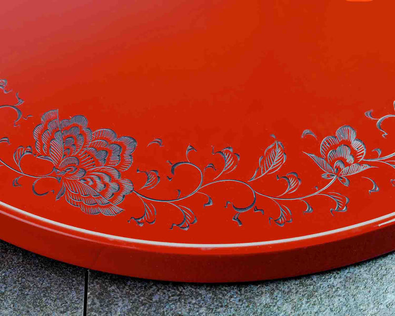 Wajima Lacquerware Round Tray “Housouge Red” (8-Sun) JAC-WOF-510-04