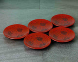 Wajima Lacquerware 5 Plates with Housouge pattern Red JAC-WOF-510-10