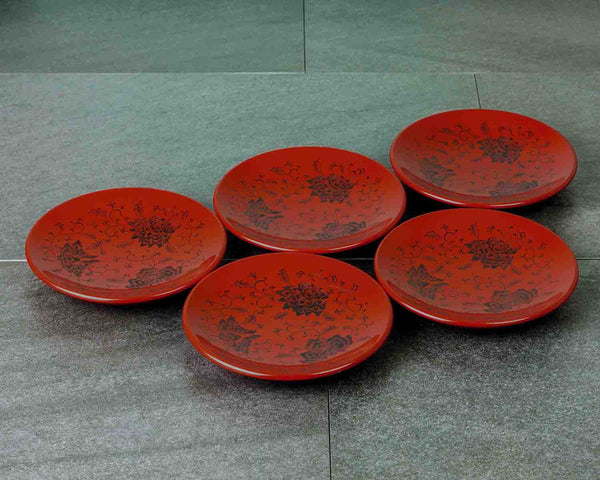 輪島塗 銘々皿 宝相華 赤5枚セット JAC-WOF-510-10