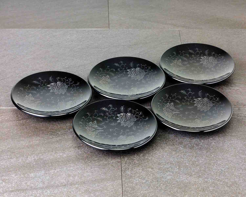 Wajima Lacquerware 5 Plates with Housouge pattern Black JAC-WOF-510-11