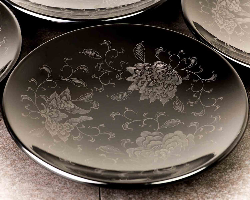 Wajima Lacquerware 5 Plates with Housouge pattern Black JAC-WOF-510-11