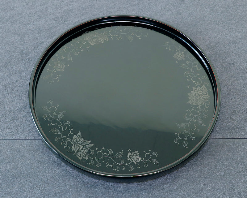 Wajima Lacquerware Round Tray “Housouge Black” (8-Sun) JAC-WOF-510-03