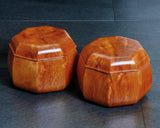 Wood craftsman Mr. Kawashita made Yakusugi Octagonal Go Bowls with Oil Burl Komyo Wood Grain for ~Size 34 Go Stones JAC-YBK-502-GK34-02