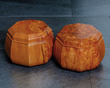 Wood craftsman Mr. Kawashita made Yakusugi Octagonal Square Go Bowls with Oil Burl Tiger Stripe Grain for ~Size 34 Go Stones JAC-YBK-502-GK34-03