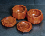 Wood craftsman Mr. Kawashita made Yakusugi Octagonal Square Go Bowls with Oil Burl Tiger Stripe Grain for ~Size 34 Go Stones JAC-YBK-502-GK34-03