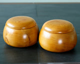 『January 5th "Igo Day" Celebration SALE』512-IGD-GS15 Go 3-Piece Set - Clamshell Go Stones Premium Blossom grade size35 + Wood craftsman Mr.Kawashita made Yakusugi Go Bowls + China grown Hon kaya made Table Go Board