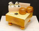 Manager's Recommended Luxury 3-Piece Go Set - ⑧ 【Board craftsman Mr.Miura of Yachimata Gobanten made Japan grown Hon-Kaya Go board with legs, clamshell Go Stones and Honkuwa [Mountain mulberry] Go Bowls】 Only one set available!!!