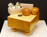 『2025 Christmas SALE』511-CS-LGS05 Manager's Recommended Luxury 3-Piece Go Set 【Modern master Board craftsman Mr. Kumasu made Go board with legs, clamshell Go Stones and Honkuwa [Mountain mulberry] Go Bowls】 Only one set available!!!