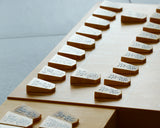 Shogi pieces craftsman "Fu-getsu 富月" made Mikurajima-hon-tsuge (Mikura Island grown boxwood), Tora-Moku (Tiger-striped wood grain), Minase-syo (Minase script), Mori-age(embossed) Shogi pieces SHK-FG510-01