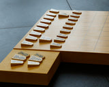 Shogi pieces craftsman "Fu-getsu 富月" made Satsuma-hon-tsuge (Satsuma boxwood) Kujaku-moku (Peacock pattern wood grain), Minase-syo (Minase script) Mori-age(embossed) Shogi pieces SHK-FG510-02