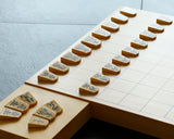 Shogi pieces craftsman "Fu-getsu 富月" made Satsuma-hon-tsuge (Satsuma boxwood) Kujaku-moku (Peacock pattern wood grain), Kinki (Kinki script), Mori-age(embossed) Shogi pieces SHK-FG510-03