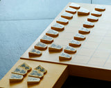 Shogi pieces craftsman "Fu-getsu 富月" made Mikurajima-hon-tsuge (Mikura Island grown boxwood), Tora-Moku (Tiger-striped wood grain), Kinki (Kinki script), Mori-age(embossed) Shogi pieces SHK-FG510-04