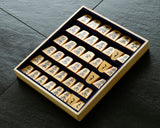 Shogi pieces craftsman "Sou-getsu 宗月" made Mikurajima-hon-tsuge (Mikura Island grown boxwood), Aka-masa (strong reddish color and straight wood grain), Kiyoyasu-sho (Kiyo-yasu script), Mori-age(embossed) Shogi pieces SHK-SG510-03